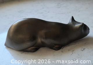 MaxSold Auction: 1930s - 1940s Brass Crouching Cat Sculpture, Modern Minimalist, Heavy Saturated Patina - 7"l x 2.5"h x 2.75"w - Kingston (Ontario, Canada) SELLER MANAGED Downsizing Online Auction - Abdo Road
