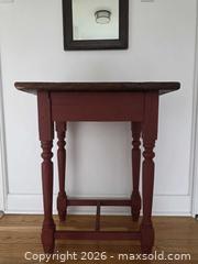 MaxSold Auction: Antique Farmhouse Solid Wood Accent Side Table with Turned Legs - 27.5"H x 22.75"W x 15.75"D - Kingston (Ontario, Canada) SELLER MANAGED Downsizing Online Auction - Abdo Road
