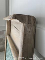 MaxSold Auction: Antique Wooden Washboard with Pressed Decorative Glass Panel - 23.75"L x 12"W x 2 5/8"D - Kingston (Ontario, Canada) SELLER MANAGED Downsizing Online Auction - Abdo Road