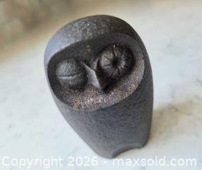 MaxSold Auction: *Confident - "Winking Owl" cast iron paperweight created by renowned Japanese metal artist, Nobuho Miya - Weights: 1lb 6oz size: 3"H x 2"W x 1.75"D  - Kingston (Ontario, Canada) SELLER MANAGED Downsizing Online Auction - Abdo Road
