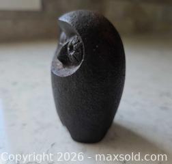 MaxSold Auction: *Confident - "Winking Owl" cast iron paperweight created by renowned Japanese metal artist, Nobuho Miya - Weights: 1lb 6oz size: 3"H x 2"W x 1.75"D  - Kingston (Ontario, Canada) SELLER MANAGED Downsizing Online Auction - Abdo Road