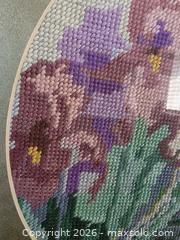 MaxSold Auction: Floral Cross Stitch in Ornate Gilded Round Frame - Kingston (Ontario, Canada) SELLER MANAGED Downsizing Online Auction - Abdo Road