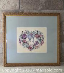 MaxSold Auction: Framed Cross-Stitch "Heartfelt Wreath" Floral Wreath - Excellent Condition - Kingston (Ontario, Canada) SELLER MANAGED Downsizing Online Auction - Abdo Road