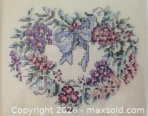 MaxSold Auction: Framed Cross-Stitch "Heartfelt Wreath" Floral Wreath - Excellent Condition - Kingston (Ontario, Canada) SELLER MANAGED Downsizing Online Auction - Abdo Road