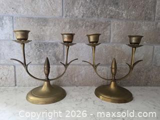 MaxSold Auction: Pair of Vintage Brass 2-Arm Candelabra Candle Holders - 5.75"H x 6"W - Kingston (Ontario, Canada) SELLER MANAGED Downsizing Online Auction - Abdo Road