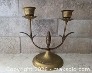 MaxSold Auction: Pair of Vintage Brass 2-Arm Candelabra Candle Holders - 5.75"H x 6"W - Kingston (Ontario, Canada) SELLER MANAGED Downsizing Online Auction - Abdo Road