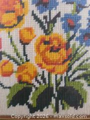MaxSold Auction: Pair of Vintage Danish Floral & Butterfly Cross-Stitch Needlepoint in Solid Wood Heavy Frames - 10.25"L x 9.5"W - Kingston (Ontario, Canada) SELLER MANAGED Downsizing Online Auction - Abdo Road