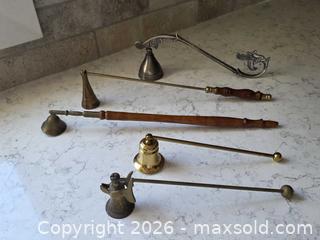 MaxSold Auction: Set of 5 Vintage Mixed-Metal Candle Snuffers with Wood Handles, Brass, Silver Toned - Sizes Range: 8" to 14" - Kingston (Ontario, Canada) SELLER MANAGED Downsizing Online Auction - Abdo Road