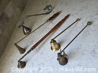 MaxSold Auction: Set of 5 Vintage Mixed-Metal Candle Snuffers with Wood Handles, Brass, Silver Toned - Sizes Range: 8" to 14" - Kingston (Ontario, Canada) SELLER MANAGED Downsizing Online Auction - Abdo Road