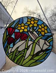 MaxSold Auction: Stained Glass Floral & Rabbit Window Hanging, Metal Frame -  11" Dia - Kingston (Ontario, Canada) SELLER MANAGED Downsizing Online Auction - Abdo Road