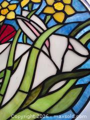 MaxSold Auction: Stained Glass Floral & Rabbit Window Hanging, Metal Frame -  11" Dia - Kingston (Ontario, Canada) SELLER MANAGED Downsizing Online Auction - Abdo Road