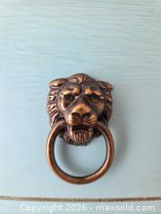 MaxSold Auction: Turquoise Solid Wood 3-Drawer Dresser with Brass Lion  -  Size: 33.75"H x 32"W x 16.25"D - Kingston (Ontario, Canada) SELLER MANAGED Downsizing Online Auction - Abdo Road