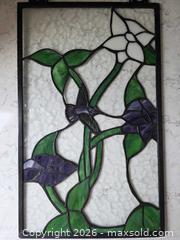 MaxSold Auction: Vintage - Stained Glass Hummingbird & Floral Panel, Metal Frame, 12–24" - Kingston (Ontario, Canada) SELLER MANAGED Downsizing Online Auction - Abdo Road