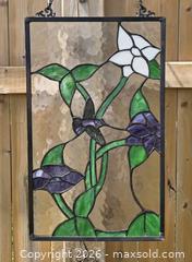 MaxSold Auction: Vintage - Stained Glass Hummingbird & Floral Panel, Metal Frame, 12–24" - Kingston (Ontario, Canada) SELLER MANAGED Downsizing Online Auction - Abdo Road