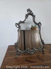 MaxSold Auction: Vintage 1940s - 1950s  Baroque Silver-tone Table Mirror - Elegant Detailing - 18.5"H x 13"W - Kingston (Ontario, Canada) SELLER MANAGED Downsizing Online Auction - Abdo Road