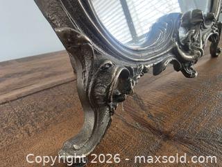 MaxSold Auction: Vintage 1940s - 1950s  Baroque Silver-tone Table Mirror - Elegant Detailing - 18.5"H x 13"W - Kingston (Ontario, Canada) SELLER MANAGED Downsizing Online Auction - Abdo Road