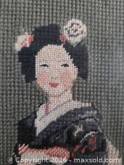 MaxSold Auction: Vintage Framed Hand-Stitched Geisha Needlepoint, Bamboo-Style Frame - Kingston (Ontario, Canada) SELLER MANAGED Downsizing Online Auction - Abdo Road