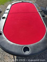 MaxSold Auction: Oval 8-Player Foldable Poker Table Top - Red Felt, Black Rail - Clarington (Ontario, Canada) SELLER MANAGED Downsizing Online Auction - Green Road