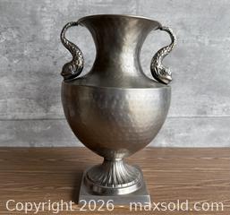 MaxSold Auction: Swedish Urn Form Hammered Metal Vase with Sea Dolphin Fish Handles - Los Gatos (California, USA) SELLER MANAGED Estate Sale Online Auction - East Main Street