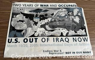 MaxSold Auction: Vintage 2005 'Two Years of War and Occupation' American poster by 'Cam S.' for Not in Our Name (NION) - Los Gatos (California, USA) SELLER MANAGED Estate Sale Online Auction - East Main Street