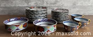 MaxSold Auction: Vintage Japanese Imari Chrysanthemum Brocade Arita Porcelain Plates, Bowls, & Teacups Set - Los Gatos (California, USA) SELLER MANAGED Estate Sale Online Auction - East Main Street