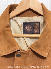 MaxSold Auction: Handmade in Italy Tan Suede Bomber Jacket by Emporio Millennium - San Jose (California, USA) PARTNER MANAGED Estate Sale Online Auction - East Humboldt Street