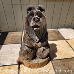 MaxSold Auction: Hand-Carved Wood Bear Figurine on Log Base - Roseville (California, USA) PARTNER MANAGED Moving Online Auction - Jennifer Circle