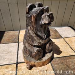 MaxSold Auction: Hand-Carved Wood Bear Figurine on Log Base - Roseville (California, USA) PARTNER MANAGED Moving Online Auction - Jennifer Circle