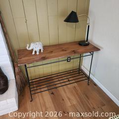 MaxSold Auction:  Walnut Top Console Table — Black Metal Frame & Lower Shelf - Roseville (California, USA) PARTNER MANAGED Moving Online Auction - Jennifer Circle