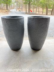 MaxSold Auction: Pair of Gray Resin/Fiberglass Planters 24" High - South Frontenac (Ontario, Canada) SELLER MANAGED Moving Online Auction -  Pepper Lane