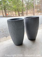 MaxSold Auction: Pair of Gray Resin/Fiberglass Planters 24" High - South Frontenac (Ontario, Canada) SELLER MANAGED Moving Online Auction -  Pepper Lane