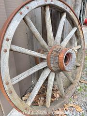 MaxSold Auction: Wagon Wheel with Milk Cans, Rustic Garden Accents - South Frontenac (Ontario, Canada) SELLER MANAGED Moving Online Auction -  Pepper Lane