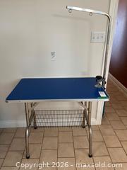 MaxSold Auction: Adjustable Blue Pet Grooming Table with Arm and Wire Shelf - Leeds And The Thousand Islands (Ontario, Canada) PARTNER MANAGED Downsizing Online Auction - Main Street