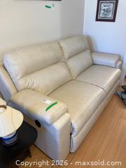 MaxSold Auction: La-Z-Boy Cream Leather Reclining Sofa with Dimensions 78x36x36 - Leeds And The Thousand Islands (Ontario, Canada) PARTNER MANAGED Downsizing Online Auction - Main Street