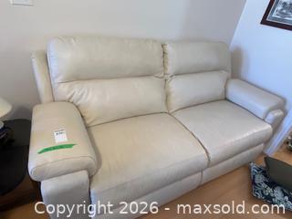 MaxSold Auction: La-Z-Boy Cream Leather Reclining Sofa with Dimensions 78x36x36 - Leeds And The Thousand Islands (Ontario, Canada) PARTNER MANAGED Downsizing Online Auction - Main Street