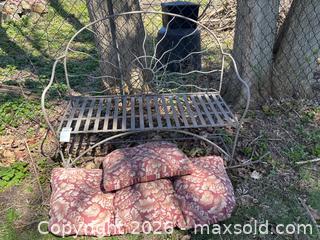 MaxSold Auction: Metal Outdoor Bench With Floral Cushions - Leeds And The Thousand Islands (Ontario, Canada) PARTNER MANAGED Downsizing Online Auction - Main Street