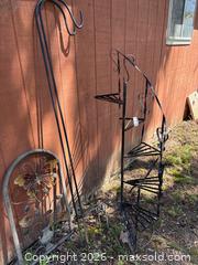 MaxSold Auction: Metal Shepard Hook and Spiral Plant Stand with Butterfly Decor Panel - Leeds And The Thousand Islands (Ontario, Canada) PARTNER MANAGED Downsizing Online Auction - Main Street