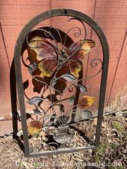 MaxSold Auction: Metal Shepard Hook and Spiral Plant Stand with Butterfly Decor Panel - Leeds And The Thousand Islands (Ontario, Canada) PARTNER MANAGED Downsizing Online Auction - Main Street