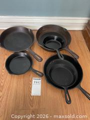 MaxSold Auction: Six Cast Iron Skillets, Various Sizes and Origins - Leeds And The Thousand Islands (Ontario, Canada) PARTNER MANAGED Downsizing Online Auction - Main Street
