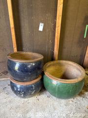 MaxSold Auction: Three Large Ceramic Glazed Planters in Blue and Green - Leeds And The Thousand Islands (Ontario, Canada) PARTNER MANAGED Downsizing Online Auction - Main Street