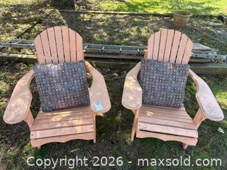 MaxSold Auction: Two Wood Slatted Adirondack Chairs with Cushions - Leeds And The Thousand Islands (Ontario, Canada) PARTNER MANAGED Downsizing Online Auction - Main Street