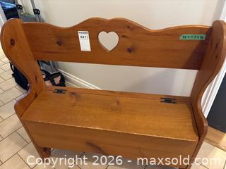MaxSold Auction: Wooden Bench with Heart Cutout and Storage Compartment - Leeds And The Thousand Islands (Ontario, Canada) PARTNER MANAGED Downsizing Online Auction - Main Street