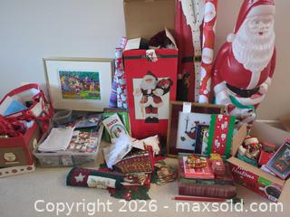 MaxSold Auction: Holiday Decorations Lot with Santa Figures, Wrapping & Linens - Saanich (British Columbia, Canada) PARTNER MANAGED Moving Online Auction - Cordova Bay Road (CONDO)