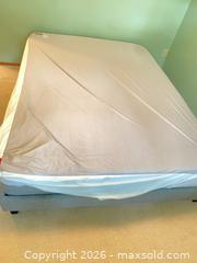 MaxSold Auction: Endy Queen Mattress with Foundation and Grey Fabric Covered Bed Frame and Mattress cover.  - Sooke (British Columbia, Canada) PARTNER MANAGED Moving Online Auction - Firwood Place