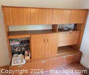 MaxSold Auction: Mid-Century Teak Wall Unit Hutch with Shelving & Drop-Front Bar - Sooke (British Columbia, Canada) PARTNER MANAGED Moving Online Auction - Firwood Place