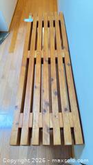 MaxSold Auction: Rustic Pine Bench / Coffee Table with Slatted Top, Honey Finish - Sooke (British Columbia, Canada) PARTNER MANAGED Moving Online Auction - Firwood Place
