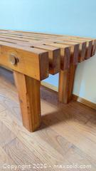 MaxSold Auction: Rustic Pine Bench / Coffee Table with Slatted Top, Honey Finish - Sooke (British Columbia, Canada) PARTNER MANAGED Moving Online Auction - Firwood Place