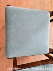 MaxSold Auction: Set of 6 Mid-Century Modern Style Wood Dining Chairs, Light Blue Seats - Sooke (British Columbia, Canada) PARTNER MANAGED Moving Online Auction - Firwood Place