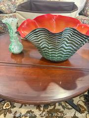 MaxSold Auction: Hand-Blown Art Glass Bowl & Vase with Ripple Pattern - Upper Marlboro (Maryland, USA) SELLER MANAGED Estate Sale Online Auction - Fox Bow Drive