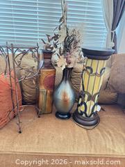MaxSold Auction: Tiffany-Style Stained Glass Column Lamp & Tall Metal Vase with Flowers - Upper Marlboro (Maryland, USA) SELLER MANAGED Estate Sale Online Auction - Fox Bow Drive
